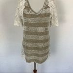 AReve Top Small Lace V Neck Short Sleeve Cottagecore Boho Tan Photo 2