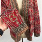 Christopher & Banks Red Brown Tan Patterned Open Front Cardigan Sweater Womens XL Grandpa Cozy Photo 2
