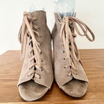 Joie  Suede Leather Lace Up Open Toe Wedge Heel Booties Brown Women's Size 39/8.5 Photo 1