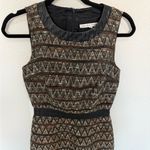 Trina Turk   Tweed Sleeveless Sheath Dress Black Brown Cream Leather Trim Size 0 Photo 3