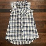 Paper Crane plaid sleeveless shirt dress Fringe hem Red white blue Size S Cotton Photo 0