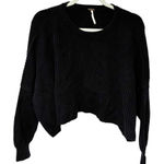 Free People Black Ribbed Cropped Oversized Crewneck Sweatshirt Thick Knit XS Photo 0