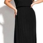 City Chic S/ 16 Black Maxi Tassel Dress High Keyhole Neck Gauze Knit Photo 0