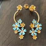 Oscar de la Renta  Gold and Light Blue Floral Earrings Photo 6