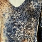 Dress Barn Y2K  V Neck Blue and Brown Cheetah Floral Print Blouse Size M Photo 3