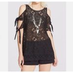 Free People Free‎ People Womens Small Top Black Geo Sands Lace Cold Shoulder Boho Crochet Photo 5