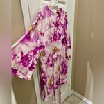 Soma COOL NIGHTS Kimono Short tie up soft Robe Size L/XL floral pink white Purple Photo 3