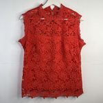 Nanette Lepore  Size M Blouse Coral Floral Lace Mock Neck Sleeveless Exposed Zip Photo 2
