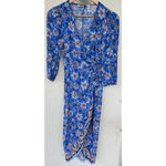 ZARA  Blue Floral Wrap Midi Dress Women’s Medium Bold Boho Resort Vacation Party Photo 8
