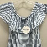Line and Dot NWT  Lea Dress Ruffle Off Shoulder Pockets Stripes Blue White Size L Photo 4