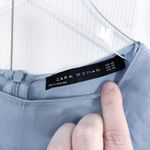 ZARA  Woman Ruched Powder Blue Satin Effect Split Front Blouse Photo 3