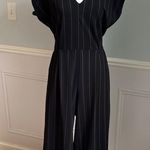 Bishop and Young Black Cropped Wide Leg Jumpsuit Pinstripes V-Neck Size Large Photo 1