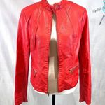 Black Rivet orange faux leather moto jacket size medium Photo 1