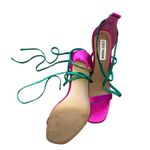 Steve Madden NEW  Satin Ankle Wrap Satin Pink Green Open Toe Sandal SZ-9M Photo 3