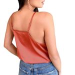 LULUS Nights Out Terra Cotta Orange Satin Surplice Bodysuit ~ Women's Size SMALL Photo 3