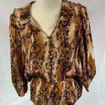 Parker  Womens Top Blouse Black brown Size Small winged sleeves Photo 0