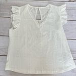 NEW White Knit Eyelet Lace Trimmed V Neck Top with Flutter Sleeves Size Large Photo 6