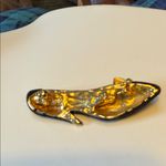 Vintage Black and Gold Shoe Brooch with Rhinestone Bow Photo 2