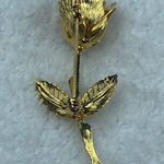 Gold Tone Long Stem Bud Rose Pin Brooch Leaves Stem Flower Vintage Photo 9