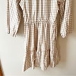 J.Crew  Seersucker Ruffle Neck Mini Dress Size 6 Side Zip Cotton Tan/White Plaid Photo 12