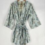 Anthropologie Plum Pretty Sugar Kimono Robe Floral Blue Green 100% Cotton Size M Size M Photo 0