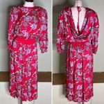Vintage 80s Designer Diane Freis 100% Silk Beaded Plunge‎ Floral Midi Dress S M Red Photo 2