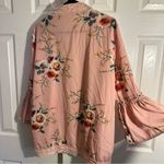 Womens Jacket Open Front Pink Lace Size Large Bell‎ Sleeves Floral Print Kimono Photo 4