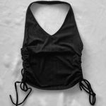 PaperMoon NWOT Medium  black rib halter crop top with ruched sides and ties Photo 0