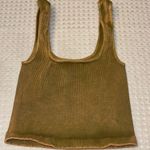 Free People NEW!  HAPPINESS RUNS SQUARE NECK Ribbed Crop Top XS/S Gold Green Tan Photo 0