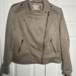Philosophy  Women M Taupe Faux Suede Leather Asymmetric Zip Moto Jacket Photo 0