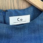 CO Indigo Denim Chambray Linen Blend Dolman Sleeve Tiered Top in Dark Blue Small Photo 3