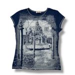 Blue Canyon Y2K Venice Italy Graphic Print Cap Sleeve Tee Shirt Blue Small Photo 11