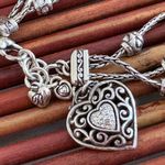 Brighton  Three Strand Silver Heart Charm Bracelet with Crystal Accents Photo 3