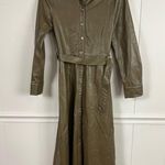ZARA  Belted Faux Leather Midi Olive Green Trench Shirt Dress Size XS Utility Photo 0