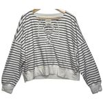 Abercrombie & Fitch  Soft AF White Black Stripe Sweatshirt V-Neck Sweater Size XL Photo 0