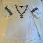 White House | Black Market  V-Neck Blouse with Black Embroidery Photo 3