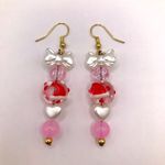 Handmade Preppy Pink Christmas Lampwork Glass Santa Hat Beaded Earrings Photo 0
