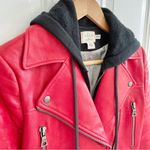 Alice + Olivia  Avril Red Leather Moto Jacket with Attached Hoodie Photo 6