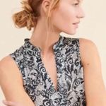 Anthropologie NWT  Maeve Marya Tiered Midi Dress in Black Botanical Print Photo 2