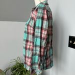 Talbots Casual 100% Cotton Button Up Shirt in Aqua Maroon Plaid sz Petite Small Photo 1