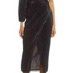 Saylor Alora One Shoulder Plisse Metallic Black Midi Dress SMALL Photo 0
