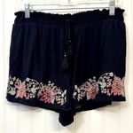 American Eagle Embroidered Black Women's Shorts Flowy Festival Boho Tassels Photo 0