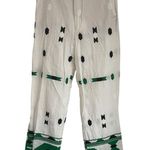 ZARA  Embroidered Linen Blend Pants White Green Aztec Design Pocket Blogger Fav S Photo 1