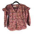 Free Assembly Floral Ruffle Long Sleeve Blouse Pink Boho Peasant Cotton XS Photo 0