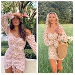 Princess Polly NWT Azure Floral Mini Dress Size 4 Ruched Long Puff Sleeve Girly Photo 2