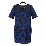 Donna Ricco  Blue Navy Lace Brocade Sheath Dress Women's Formal Cocktail Elegant Photo 3