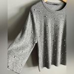 ZARA  Gray Pearl Embellished Knit Sweater Top Women’s Size S Minimalist Chic Photo 3