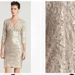Tadashi Shoji  Embroidered Sequin Lace‎ Sand Beige Cocktail Dress Size 12 Photo 9