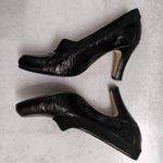 Anyi Lu Black Crocodile Embossed Suede Trim Heel Dress Pumps Office Italy 39 8.5 Photo 5