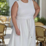 Calvin Klein NWT Tie Scuba Crepe Midi Dress (Plus) 14W, CREAM / WHITE Photo 0